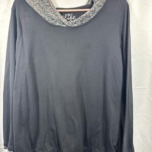 made for life Black Long Sleeve Top with Heathered Gray Hood Trim